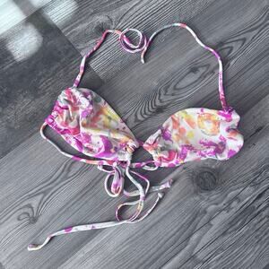roxy white pink orange print bikini top swimsuit